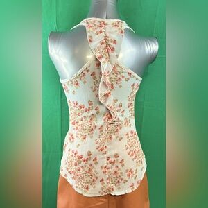 Chocolate White floral tank w/ruffled back Size Small